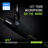 Shure MV7 USB Podcast Microphone for Podcasting, Recording, Live Streaming & Gaming, Built-in Headphone Output, All Metal USB/XLR Dynamic Mic, Voice-Isolating Technology, TeamSpeak Certified - Black