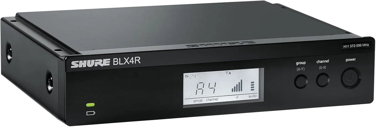 Shure BLX14R/MX53 Rack-Mount Earset Audio System H9 Band (512–542 MHz) – BLX4R Receiver, BLX1 Bodypack & MX153 Earset Mic, Up to 14 Hr Battery, 300 ft Range