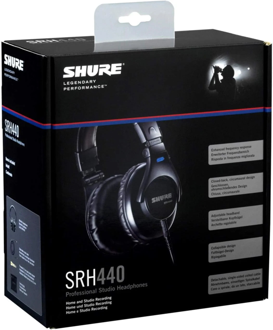 Shure SRH440 Professional Studio Headphones, Enhanced Frequency Response and Extended Range for Home and Studio Recording, with Detachable Coiled Cable, Carrying Bag and 1/4" Adapter (SRH440)